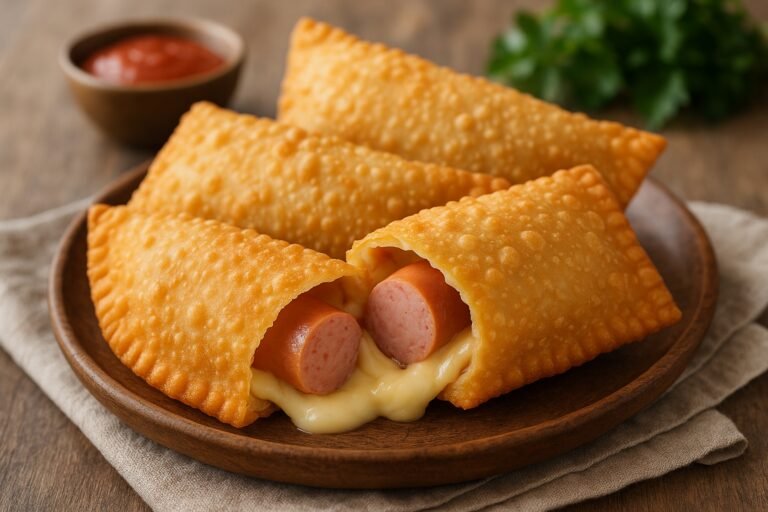 Aprenda a fazer pastel frito de salsicha e queijo fácil