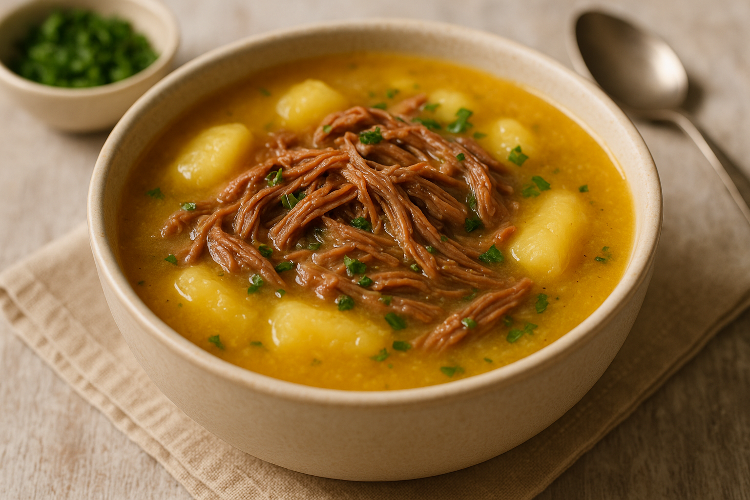 Deliciosa Sopa de Mandioca com Carne Desfiada