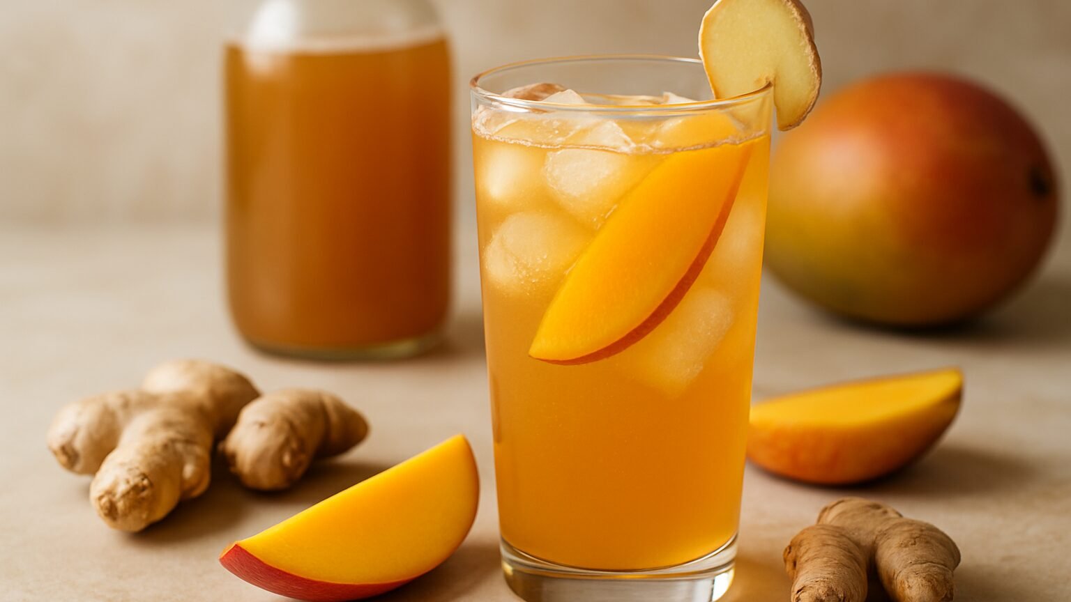 Kombucha de Manga com Gengibre: Refrescância Tropical em Cada Gole!
