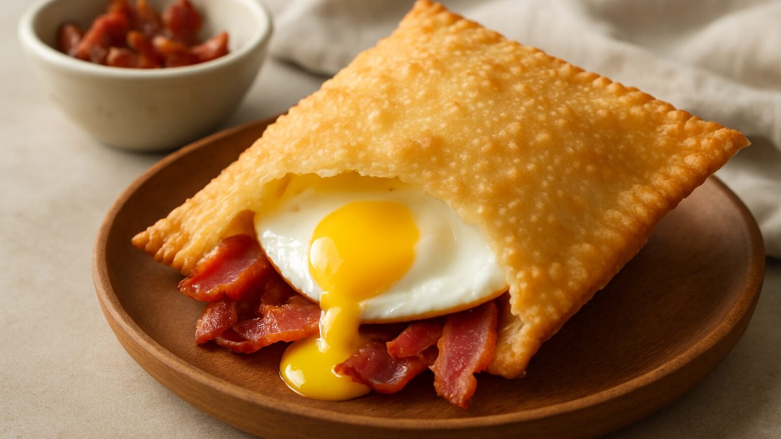 Pastel frito de ovo com bacon: sabor e crocância na sua mesa