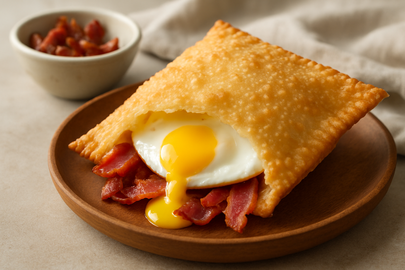 Pastel frito de ovo com bacon: sabor e crocância na sua mesa
