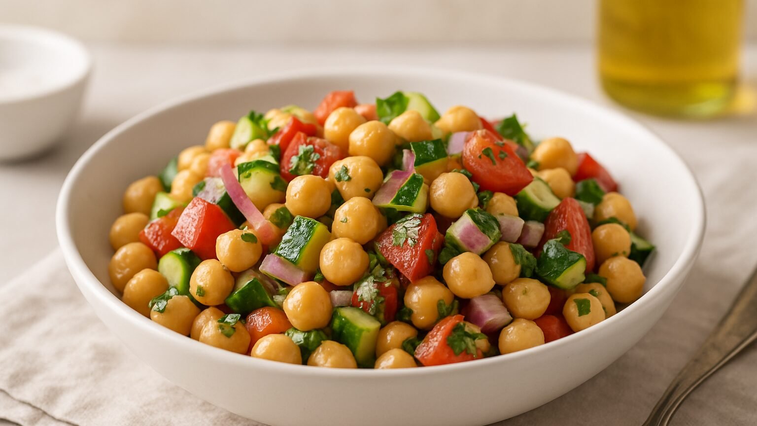 Salada de Grão-de-Bico Temperada: Uma Opção Saudável e Refrescante!