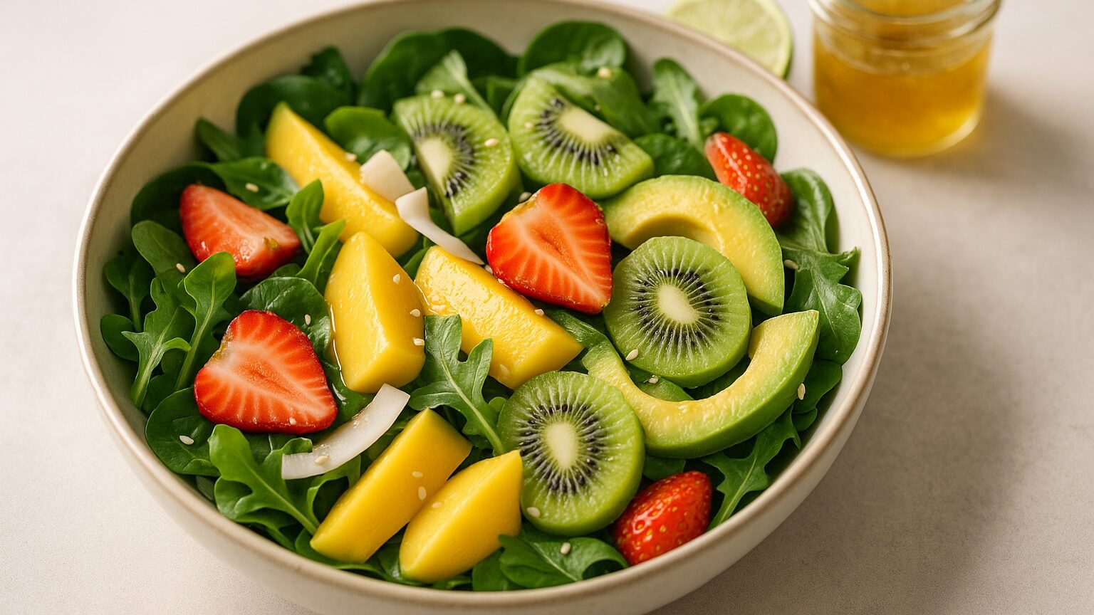 Salada Tropical Refrescante com Molho de Mel e Limão
