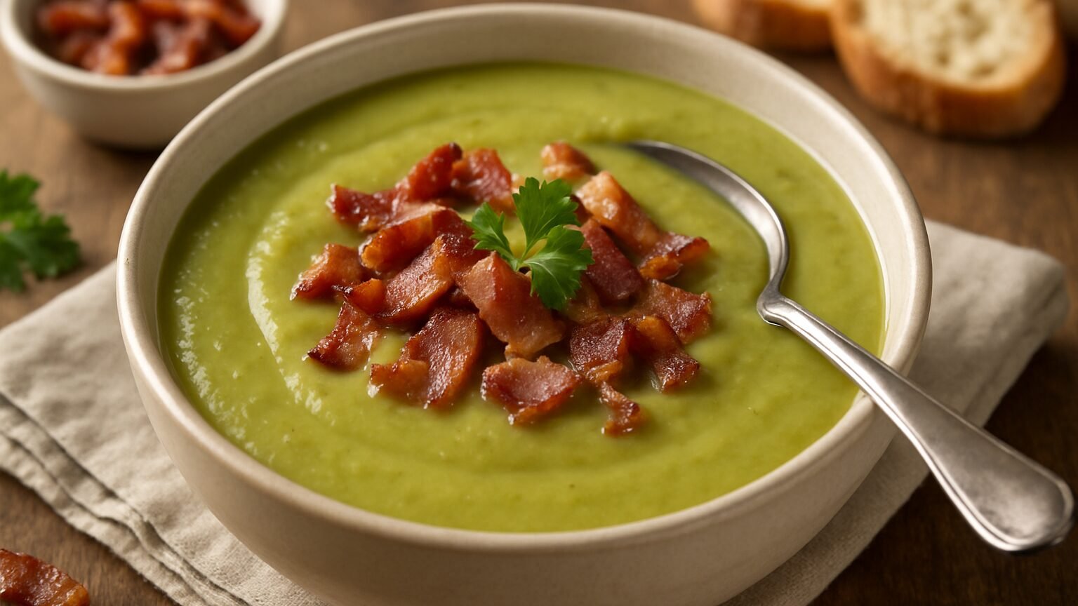 Sopa de Ervilha Cremosa com Bacon: Conforto em Cada Colher!