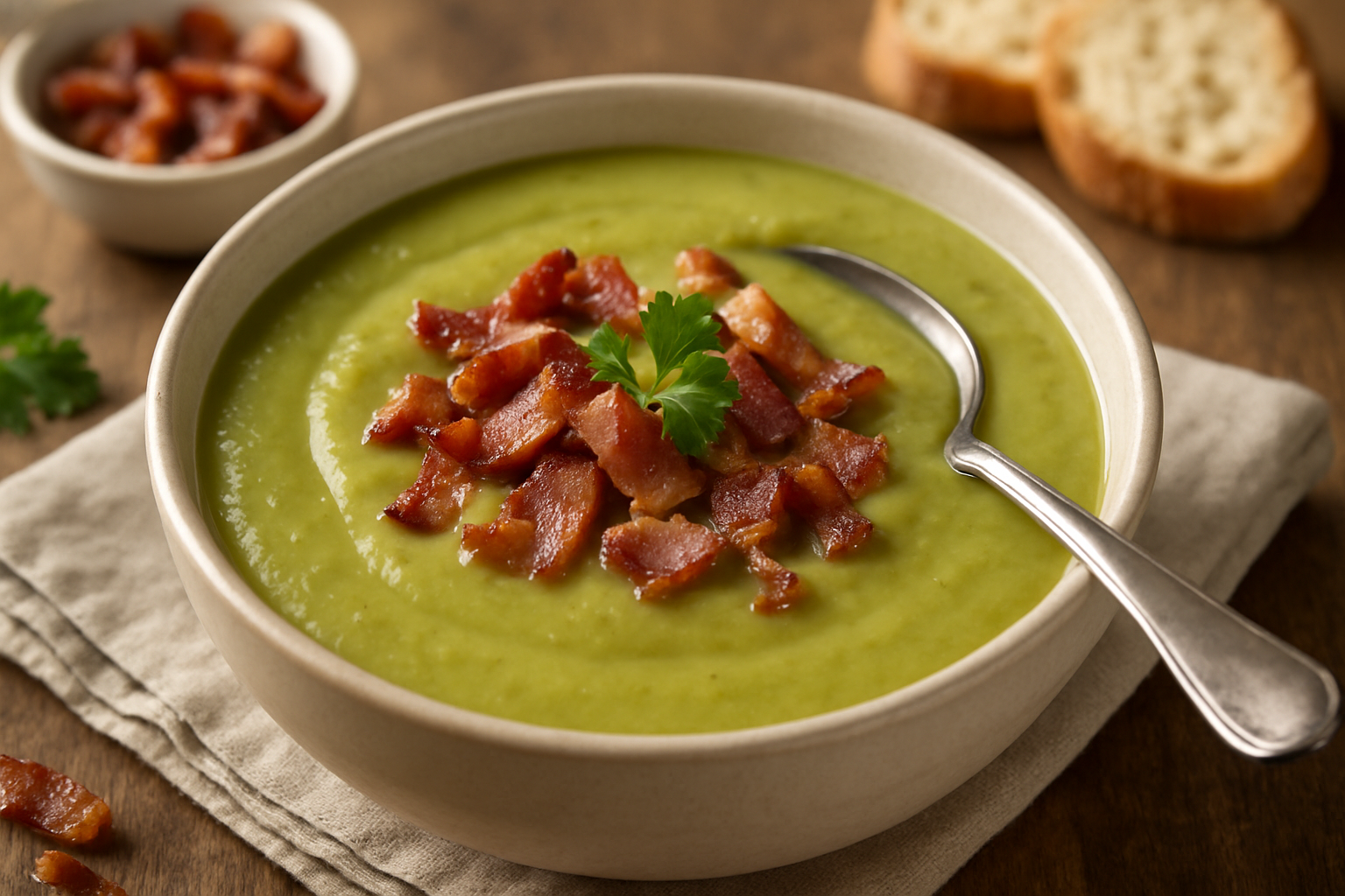 Sopa de Ervilha Cremosa com Bacon: Conforto em Cada Colher!