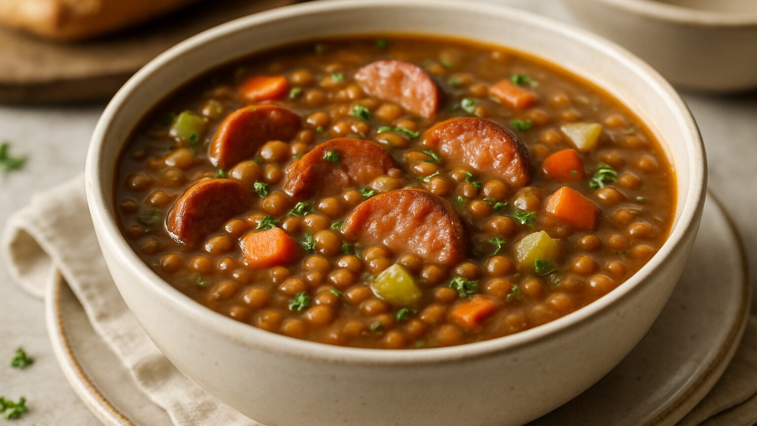 Sopa de Lentilha com Linguiça Saborosa: Um Conforto em Forma de Sopa!