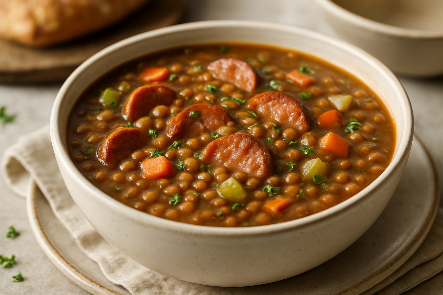 Sopa de Lentilha com Linguiça Saborosa: Um Conforto em Forma de Sopa!