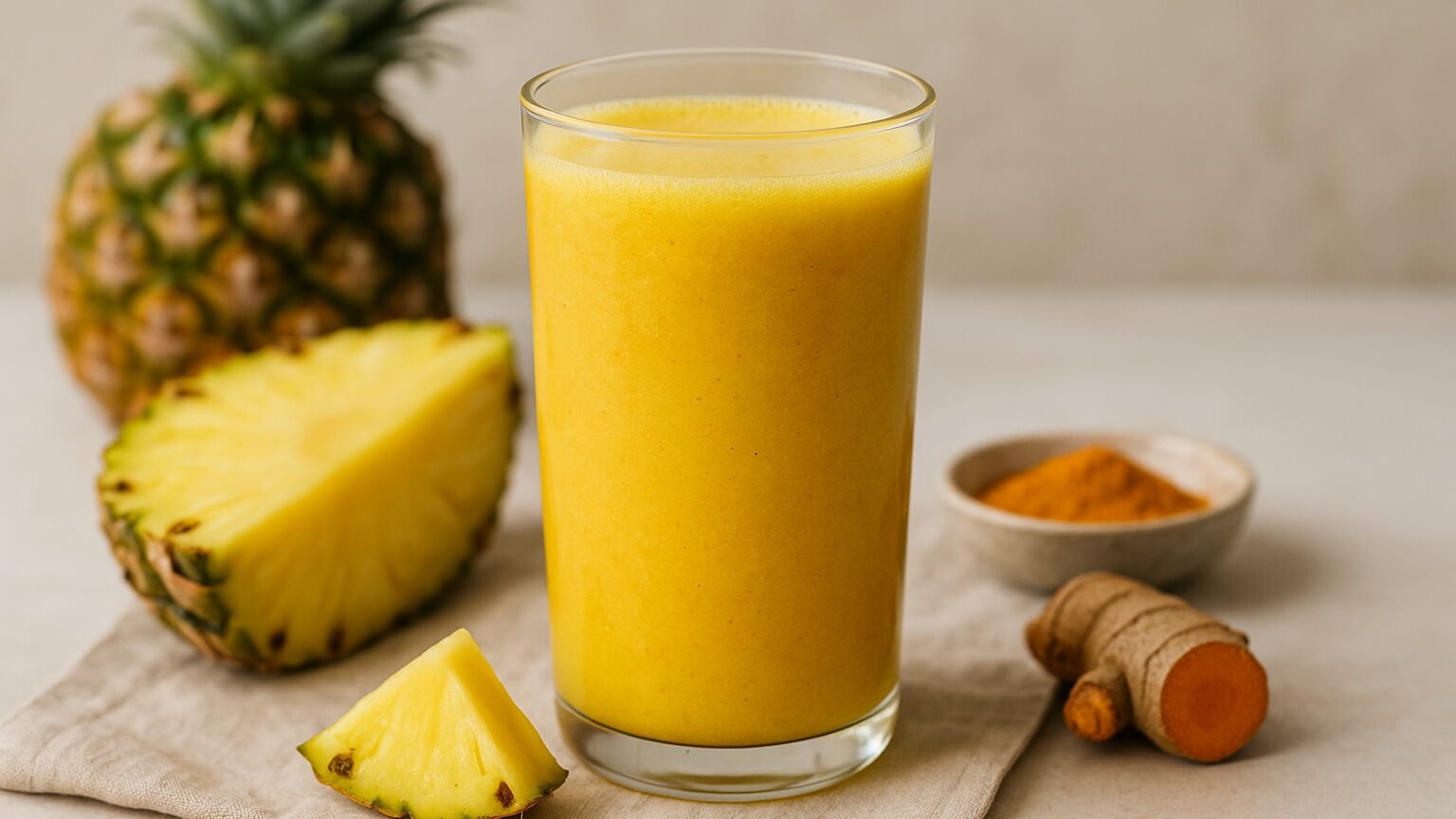 Suco detox com abacaxi e cúrcuma em 10 minutos