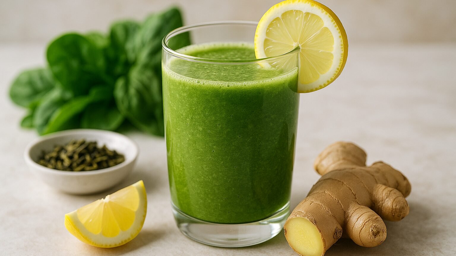 Suco detox com chá verde e gengibre em 10 minutos